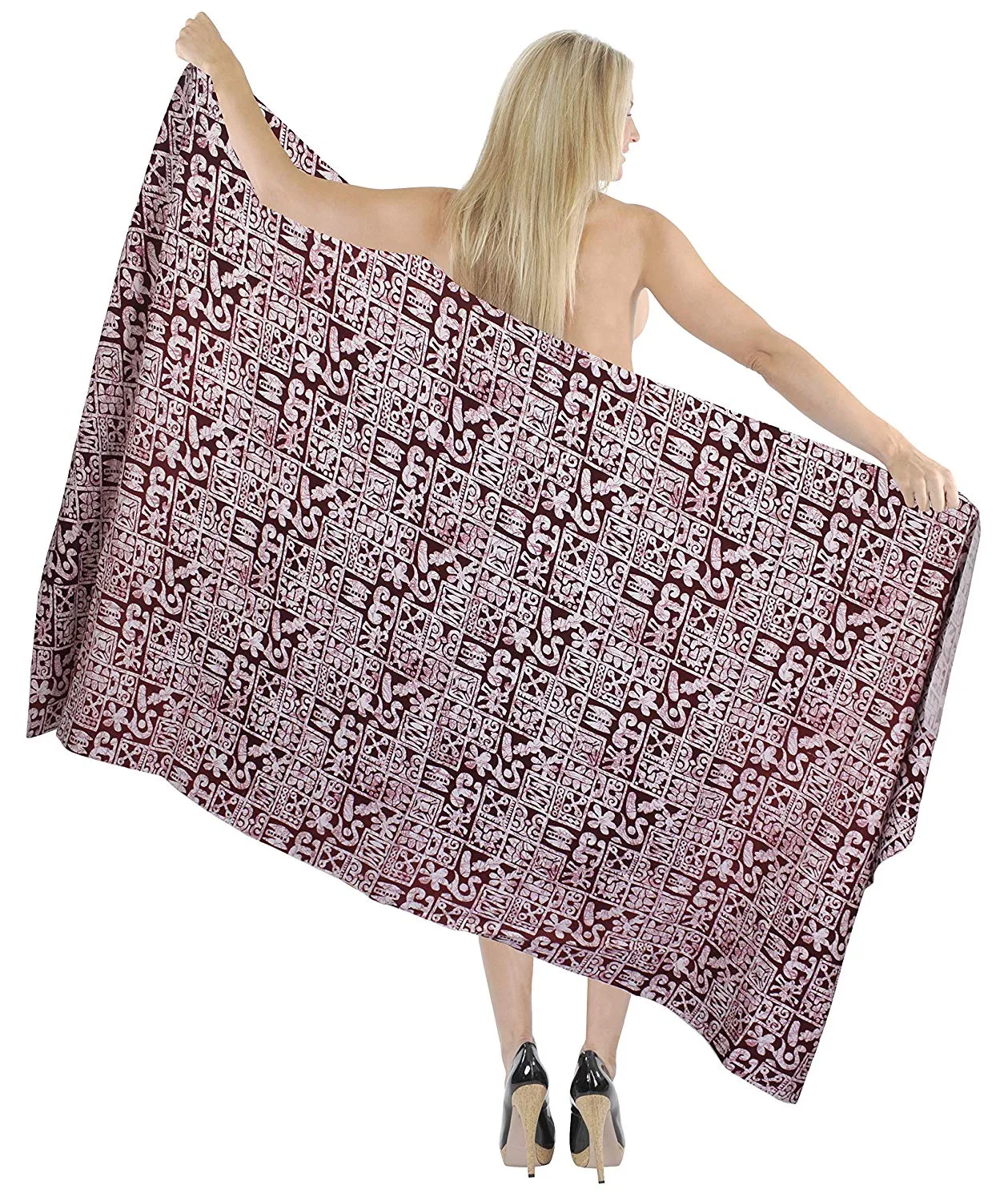 LA LEELA Cotton Swimwear Towel Women Wrap Sarong Printed 72"X42" Black_1925