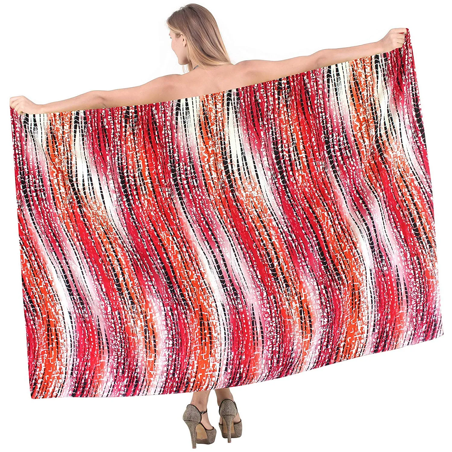 LA LEELA Cotton Swimwear Towel Women Wrap Sarong Printed 72"X42" Black_1925
