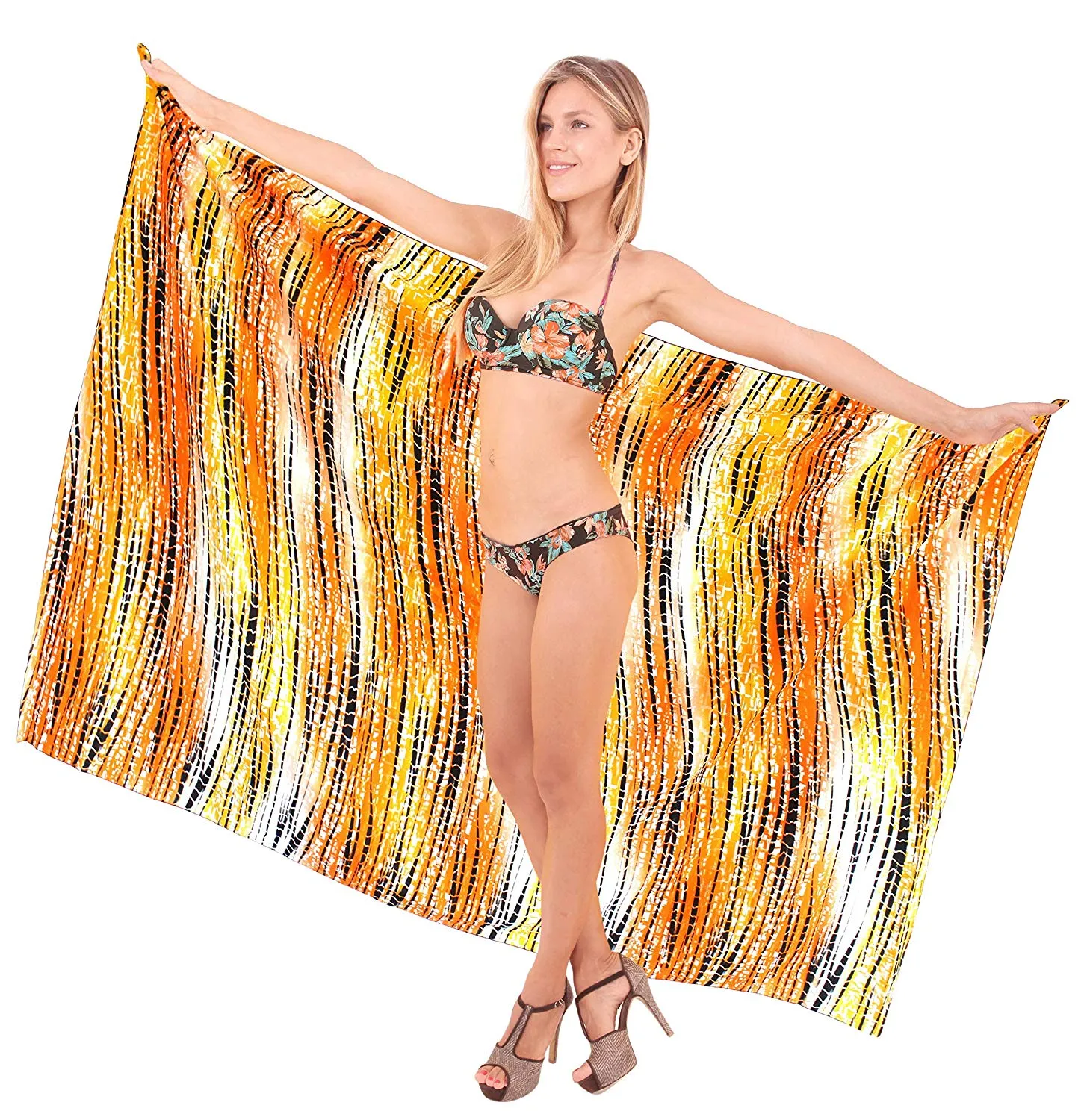 LA LEELA Cotton Swimwear Towel Women Wrap Sarong Printed 72"X42" Black_1925