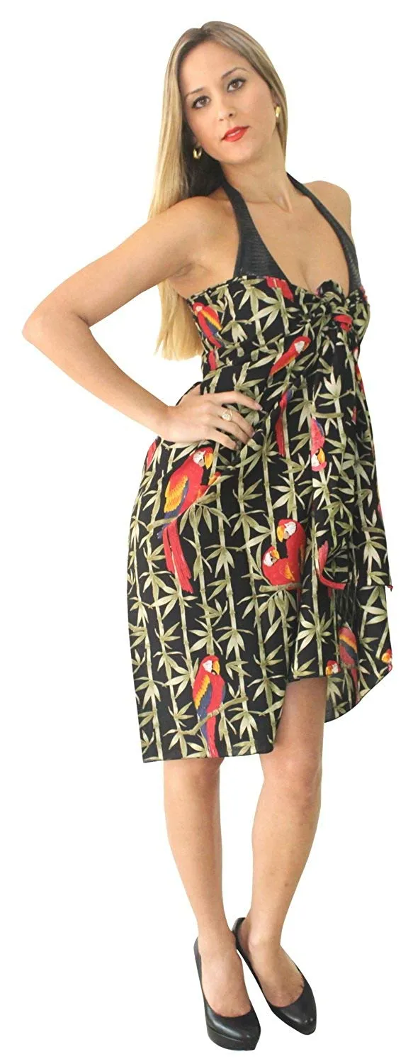 LA LEELA Cotton Swimwear Towel Women Wrap Sarong Printed 72"X42" Black_1925