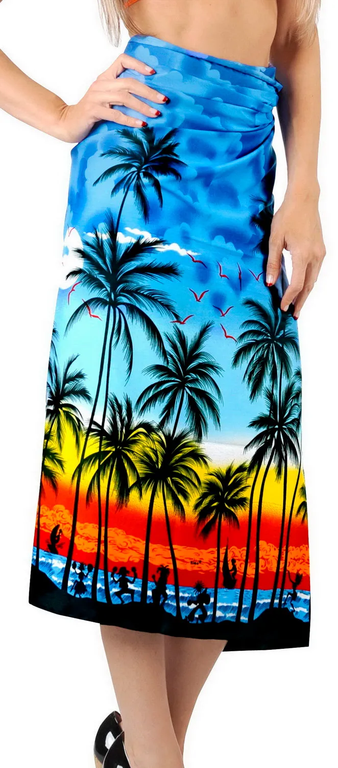 LA LEELA Women's Beach Sarong Cover Up Swimwear Wrap Pareo One Size Blue_G367
