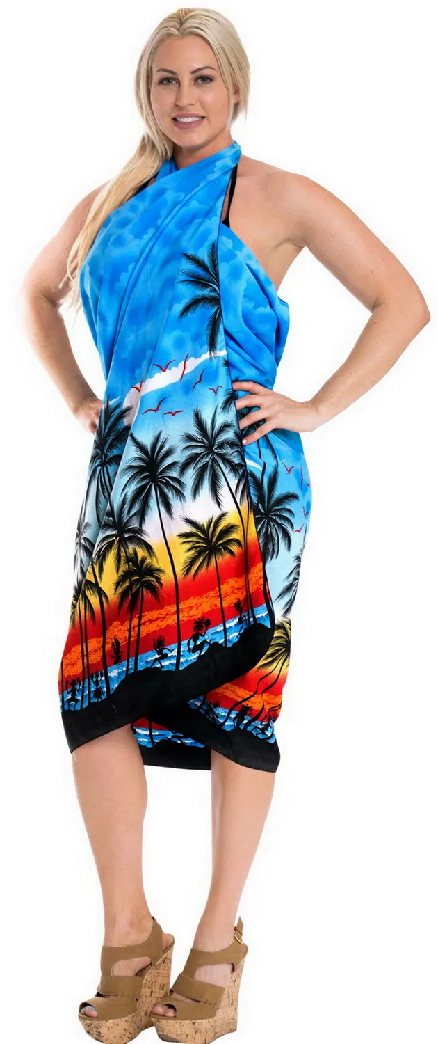 LA LEELA Women's Beach Sarong Cover Up Swimwear Wrap Pareo One Size Blue_G367