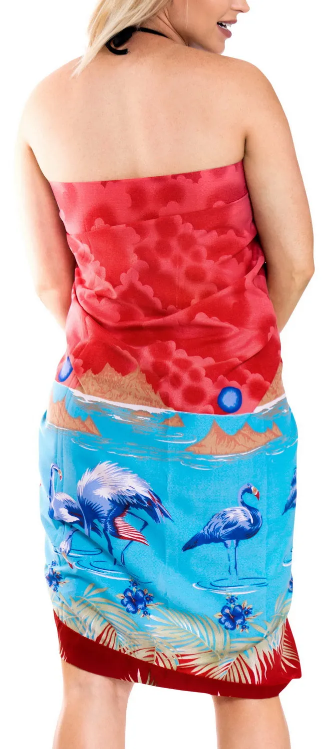 LA LEELA Women's Plus Size Bathing Suit Cover Up Beach Sarong One Size Red_E411