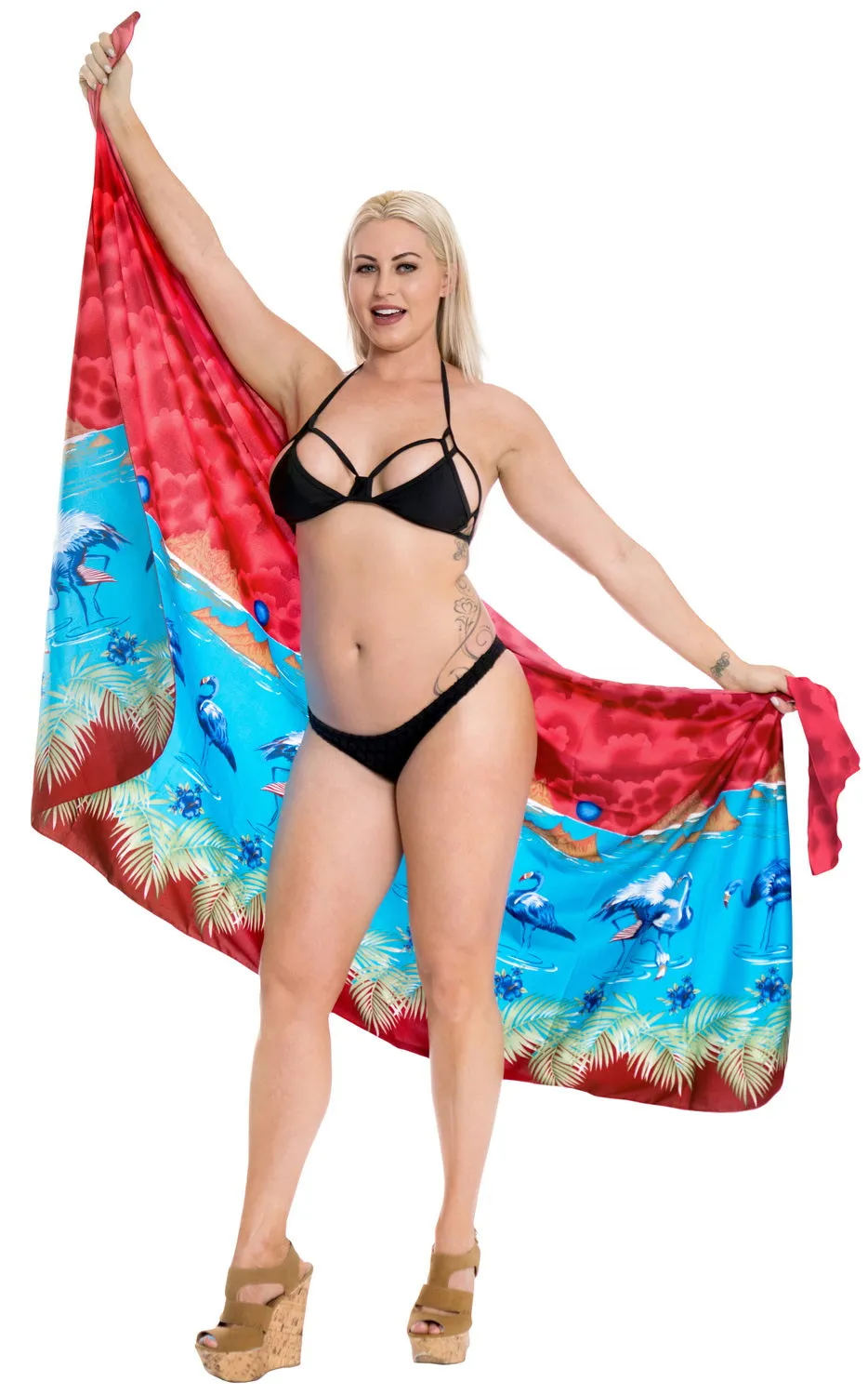 LA LEELA Women's Plus Size Bathing Suit Cover Up Beach Sarong One Size Red_E411