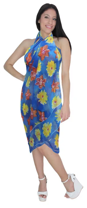 LA LEELA Women's Swimsuit Sarong Swimwear Cover-Up Wrap Skirt 72"x42" Blue_C369
