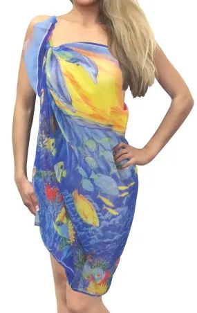 LA LEELA Women's Swimsuit Sarong Swimwear Cover-Up Wrap Skirt 72"x42" Blue_U572