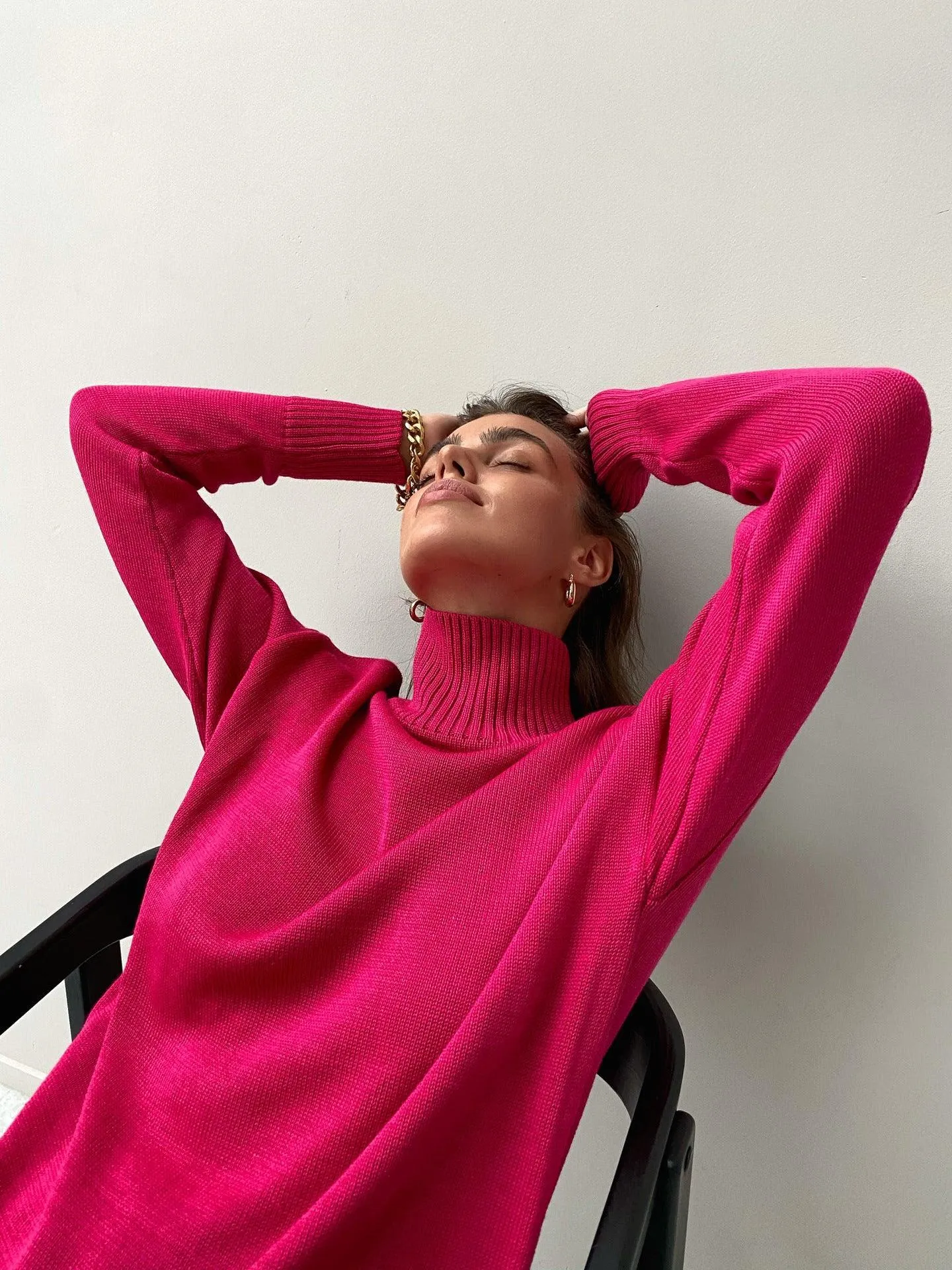 Ladies Solid Color Turtleneck Knit Sweater W003