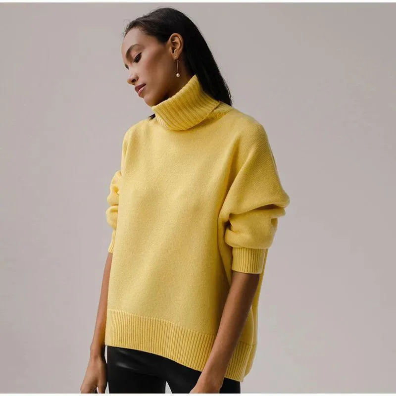 Ladies Solid Color Turtleneck Knit Sweater W003