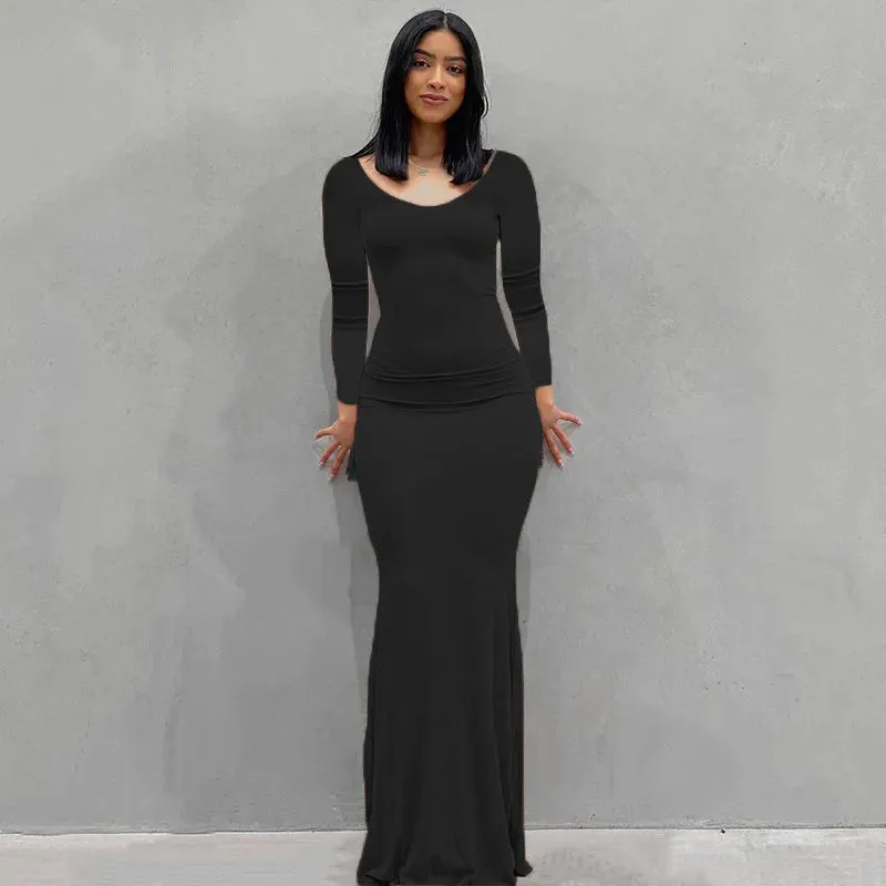 LANFUBEISI 2024 Summer Dresses For Women Sexy Spaghetti Strap Black Long Dress Y2k Sleeveless Solid Skinny Bodycon Trumpet Maxi Vestidos
