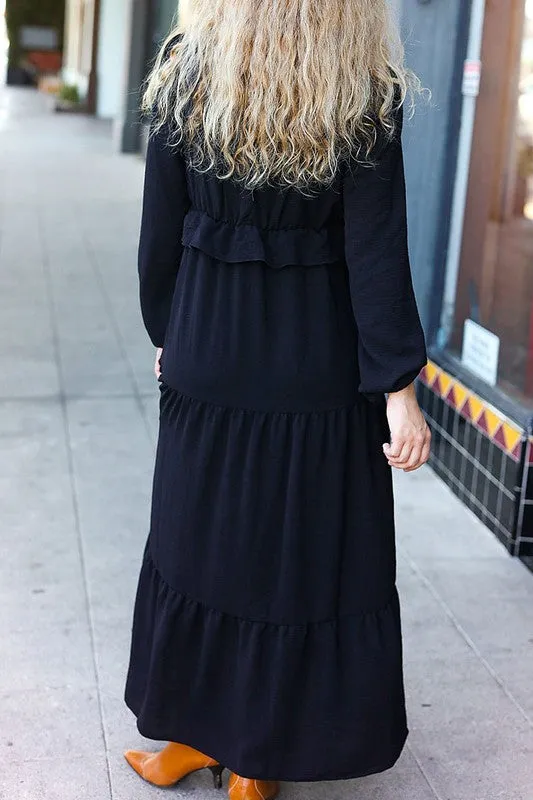 Maxi Dress with Ruffle Waist Style 6791 in Black
