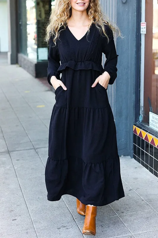 Maxi Dress with Ruffle Waist Style 6791 in Black