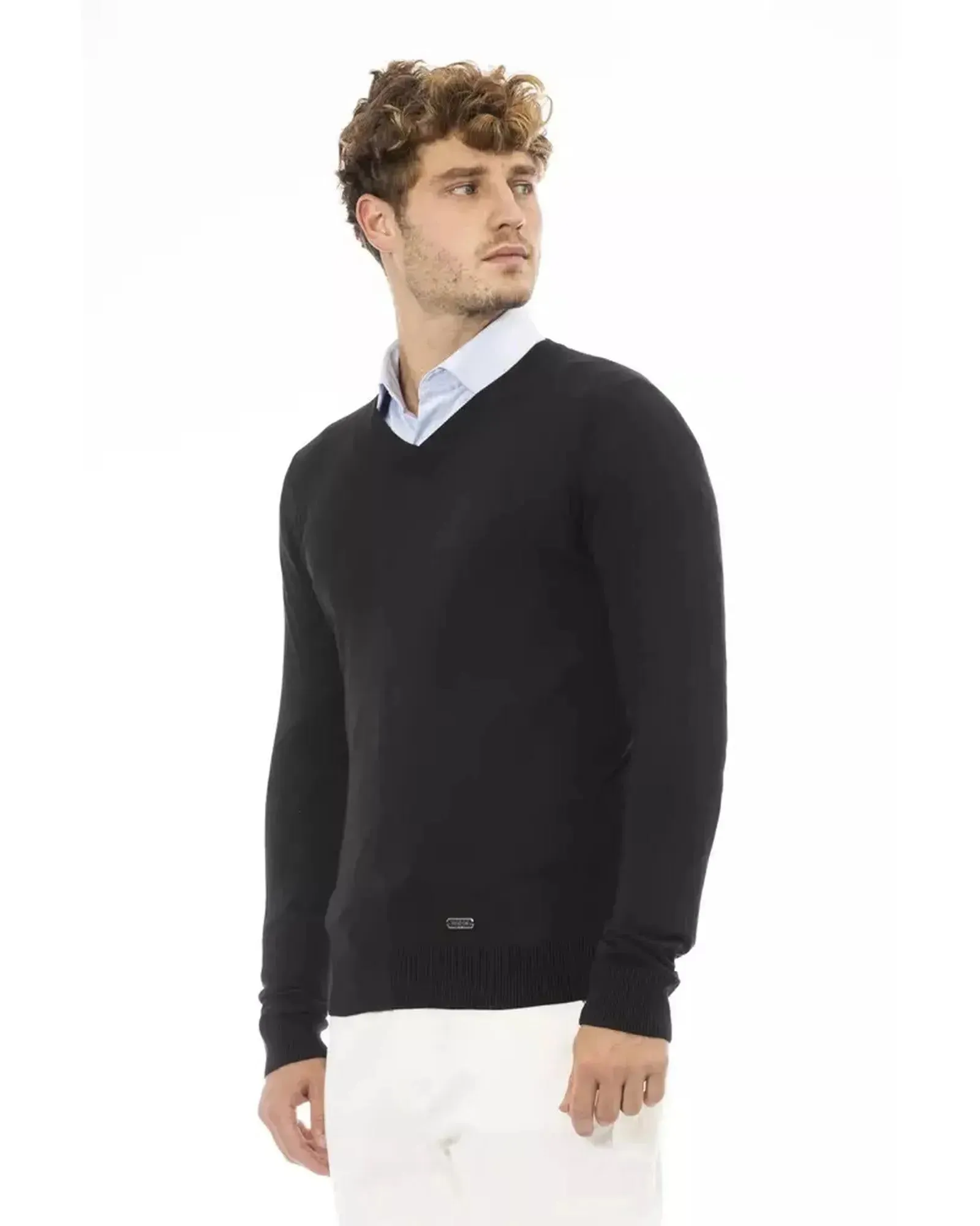 Metal Monogram V-Neck Sweater with Ribbed Details 52 IT Men