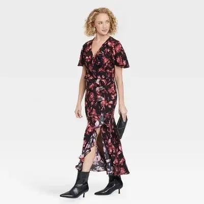 New - Women's Ruffle Flounce Short Sleeve Maxi Dress - A New Day