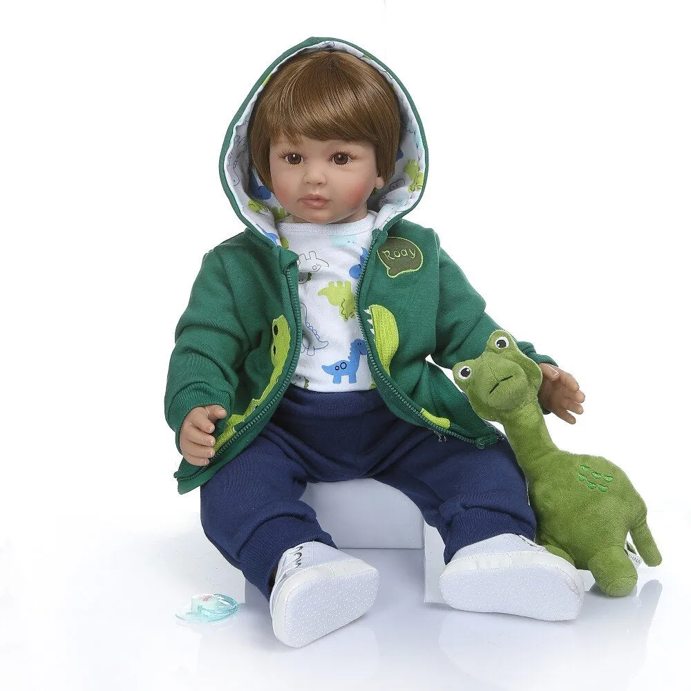 NPK 60CM high quality soft silicone reborn toddler girl doll in hoodie dress bebe doll reborn long hair doll 6-9M real baby size