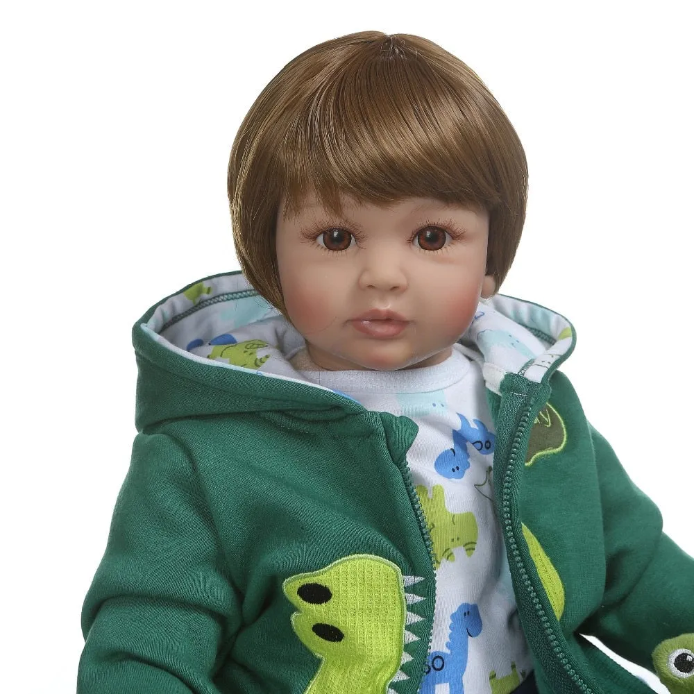 NPK 60CM high quality soft silicone reborn toddler girl doll in hoodie dress bebe doll reborn long hair doll 6-9M real baby size