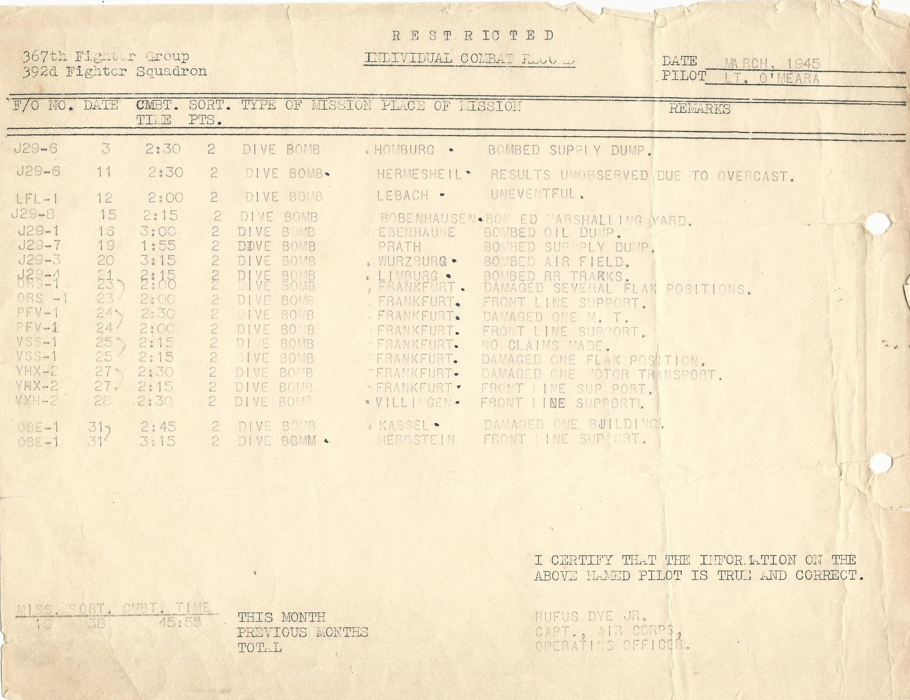 Original U.S. WWII P-47 Thunderbolt Fighter Pilot Named Grouping with Interview - 392nd Fighter Squadron