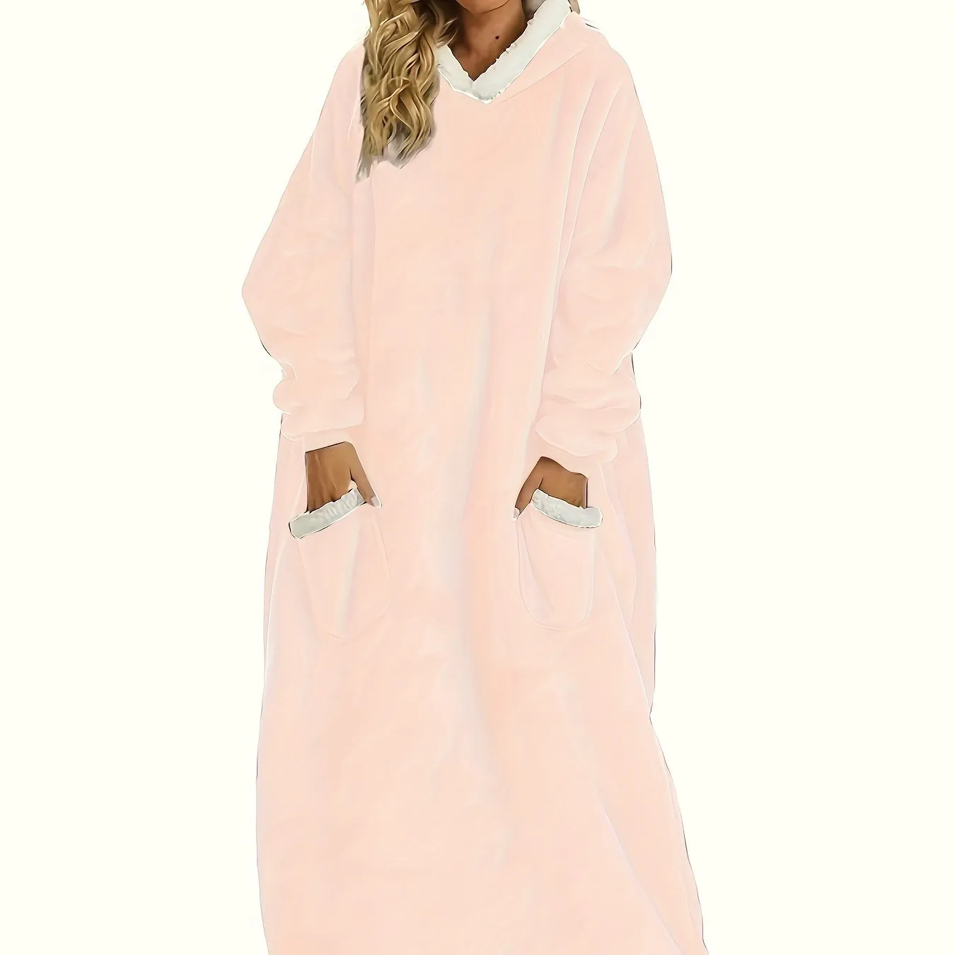 Plus Size Womens Flannel Loungewear Robe - Super Soft Hooded Wearable Blanket with Pockets for Cozy Casual Days