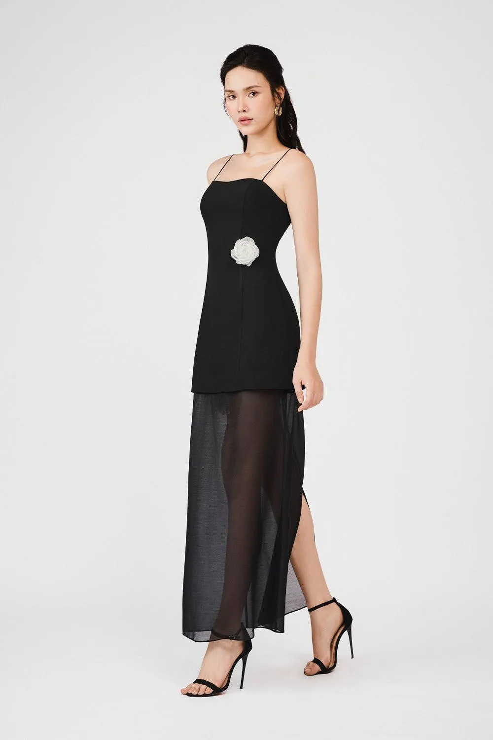 Reign A-line Spaghetti Strap Rain Cloth Ankle Length Dress