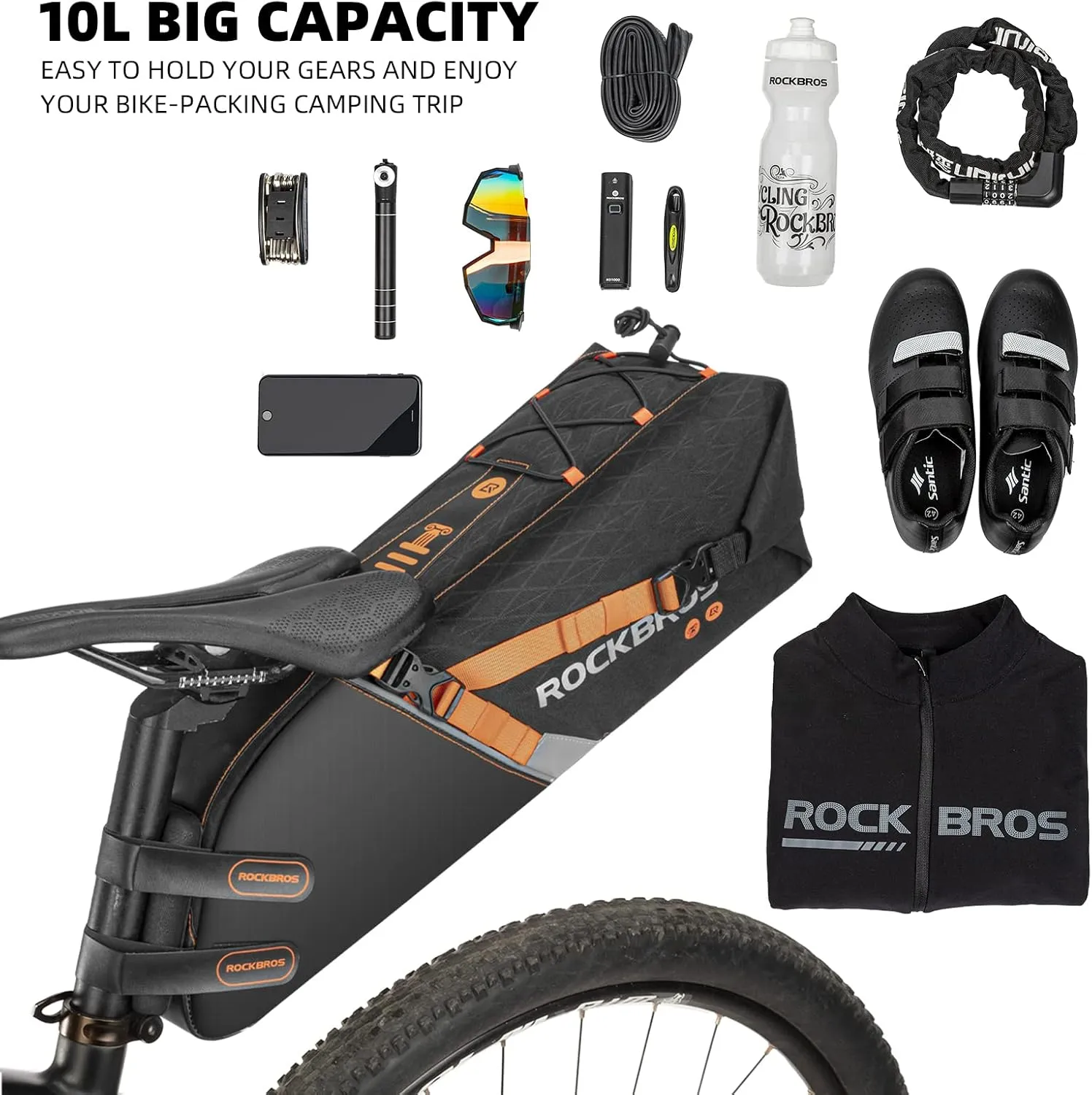 ROCKBROS 10L Waterproof Bike Saddle Bag Large Capacity Easy Install