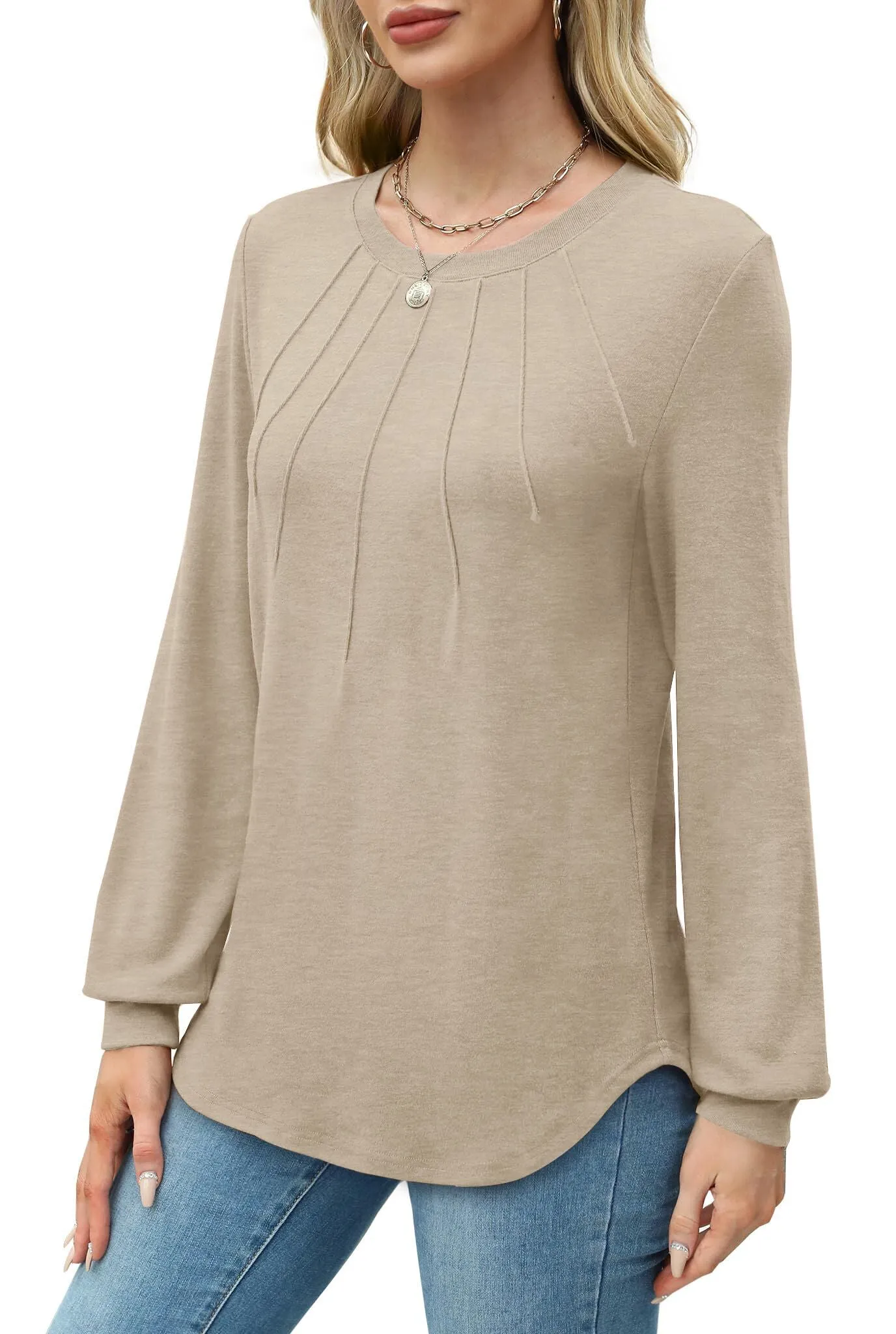Rosvigor Blouses for Women Dressy Long Sleeve Shirts Casual Fall Tops Winter Tunic with Pleats