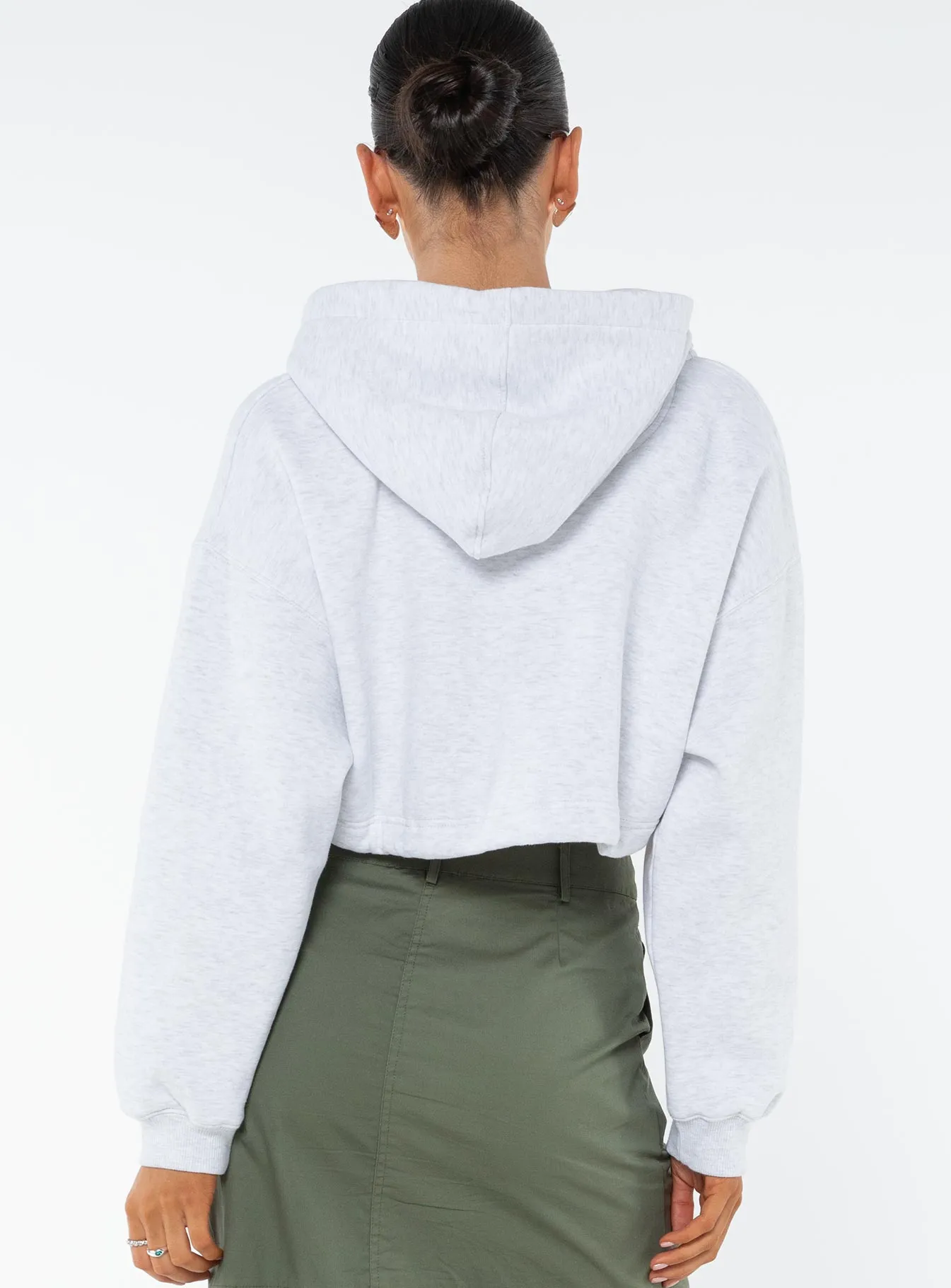Samwell Cropped Zip Up Hoodie White Marle