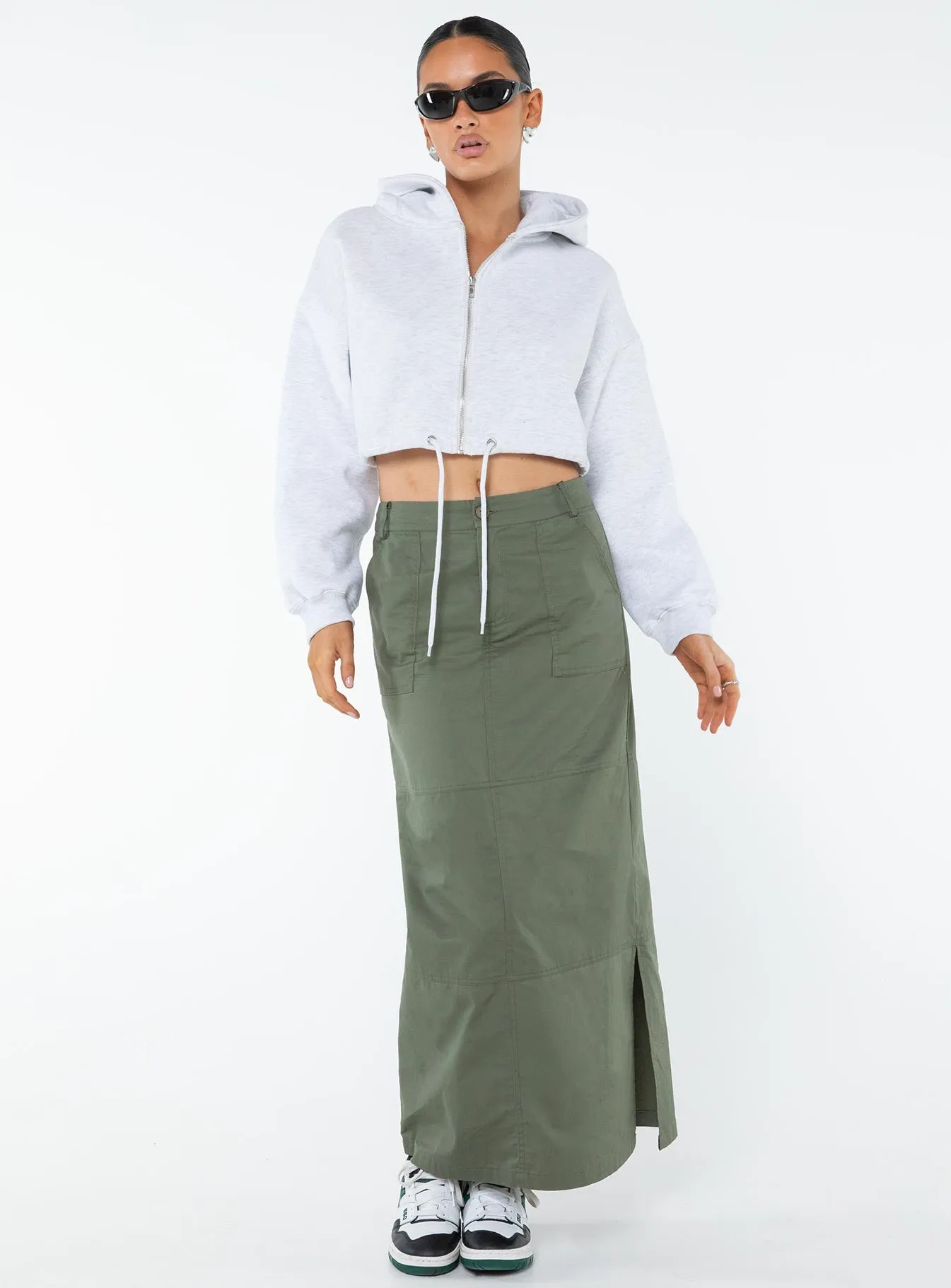 Samwell Cropped Zip Up Hoodie White Marle