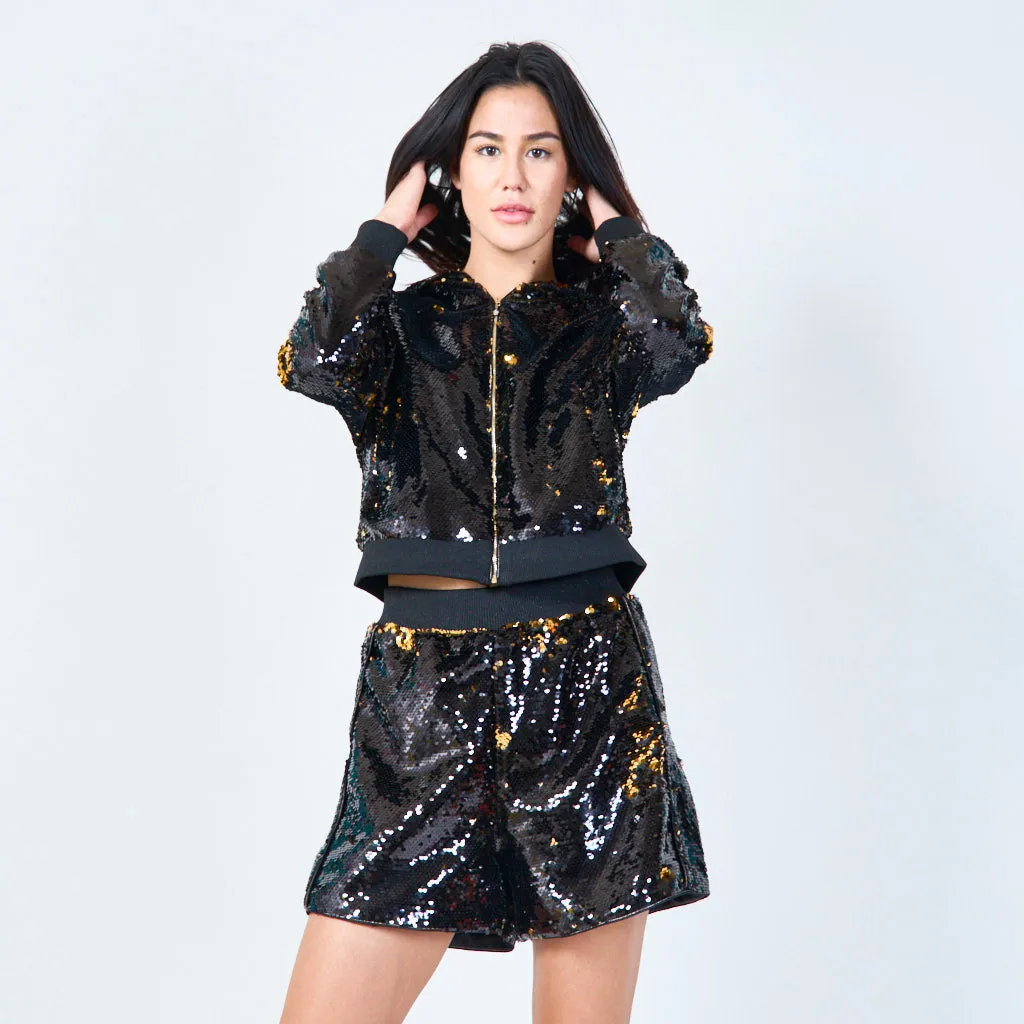 Sequin zip-up hoodie jacket wholesale