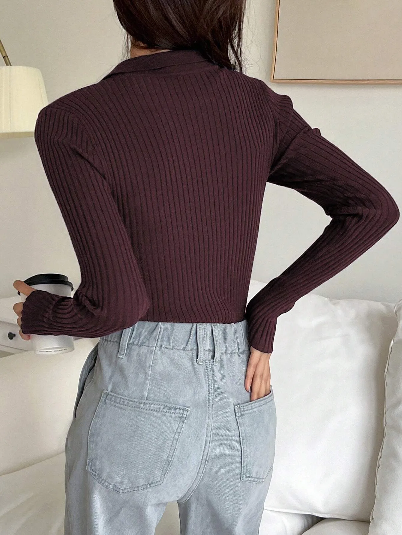 SHEIN DAZY Fall/Winter Solid Color Casual Business Style Turtleneck Fitted Sweater,Long Sleeve Tops