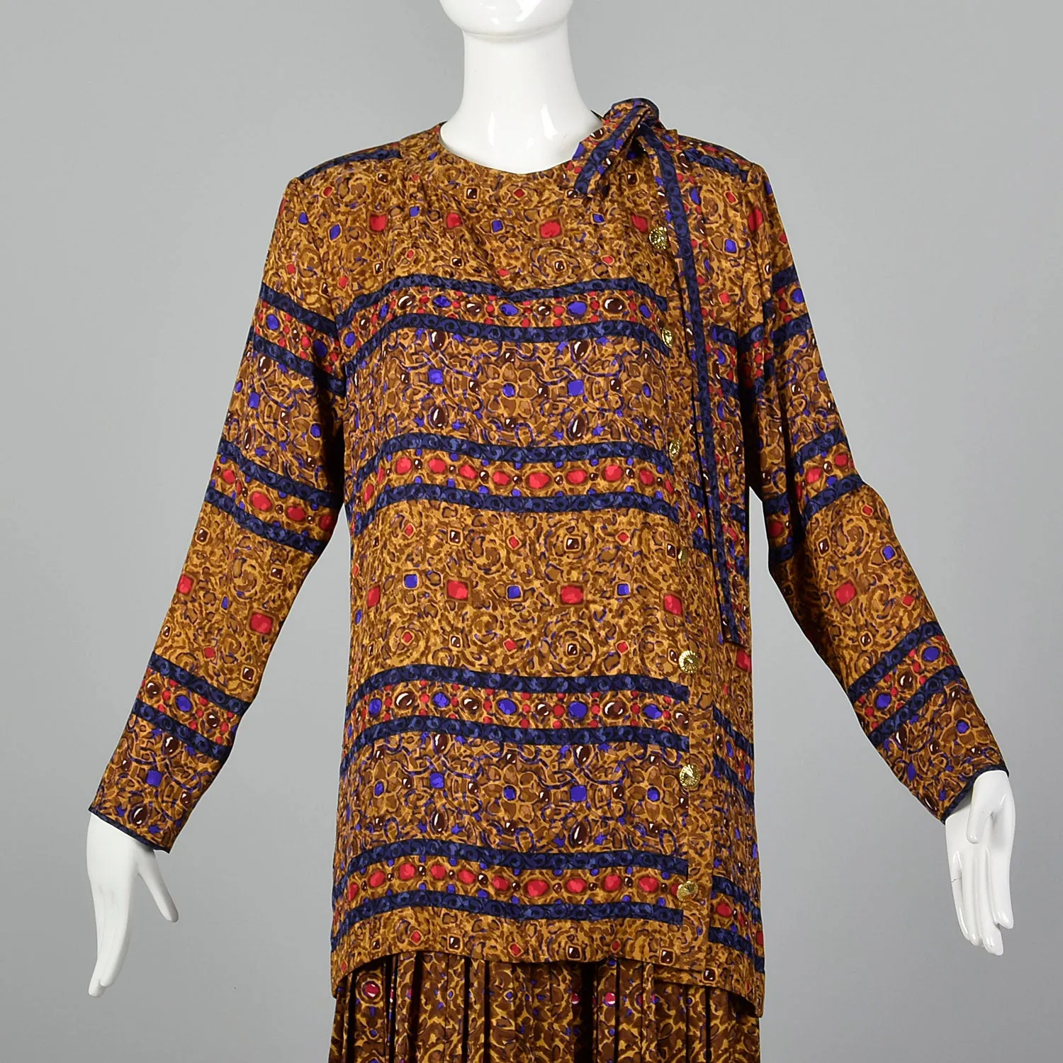 Small Yves Saint Laurent Rive Gauche 1980s Silk 2 Piece Dress