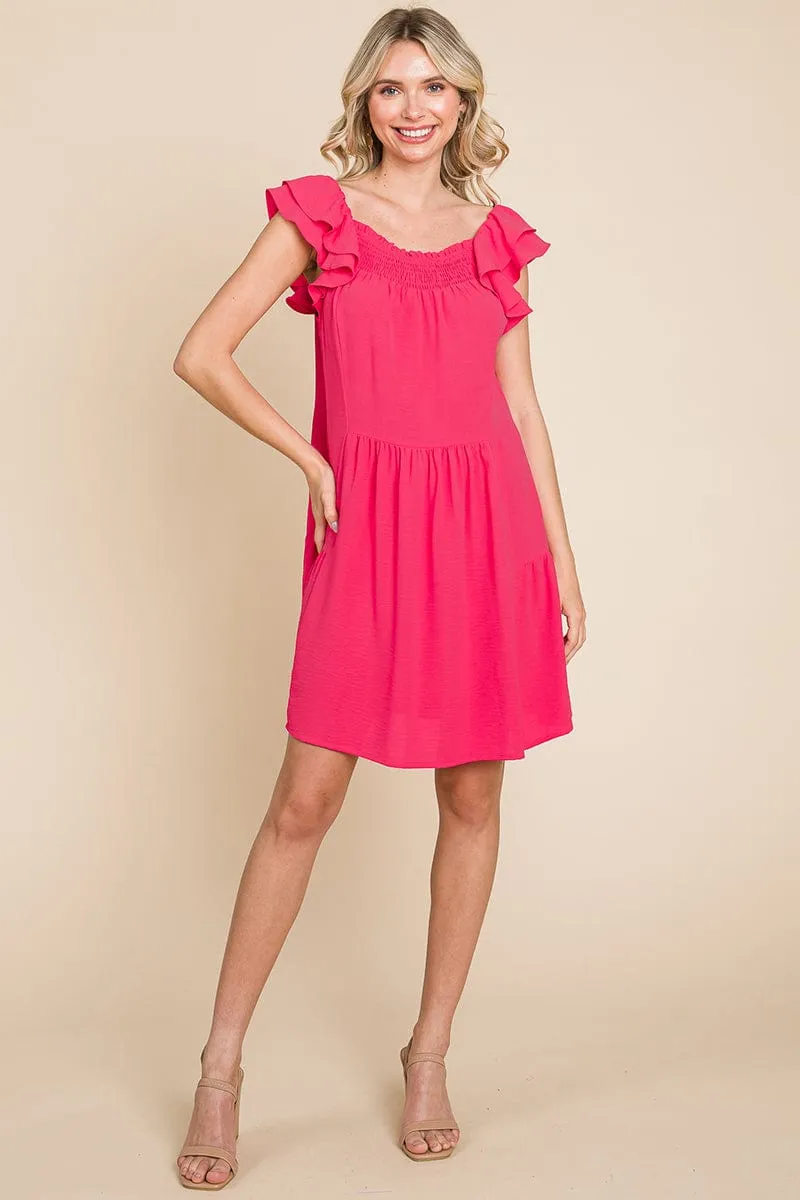 Smocked Ruffle Sleeve Off Shoulder Dress