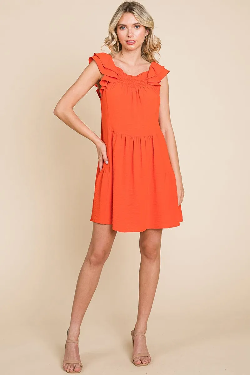 Smocked Ruffle Sleeve Off Shoulder Dress