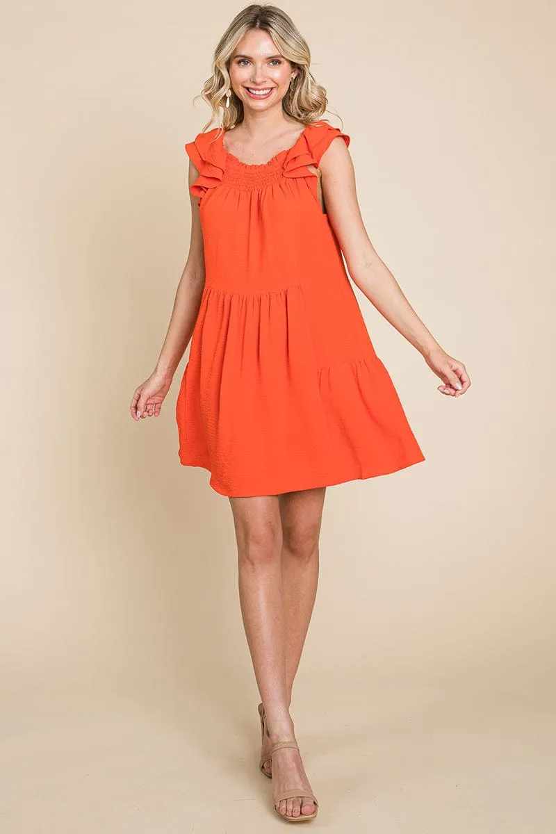 Smocked Ruffle Sleeve Off Shoulder Dress