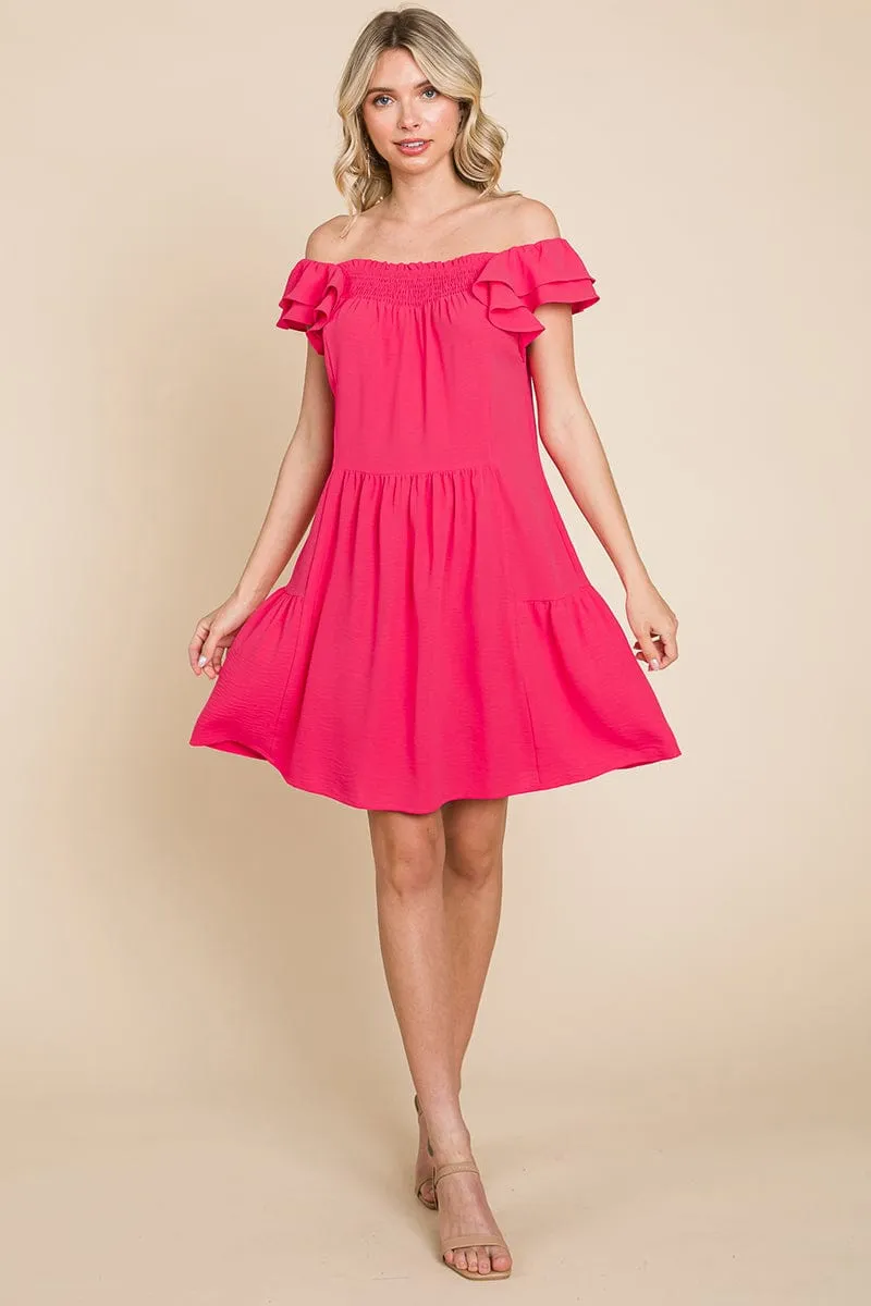Smocked Ruffle Sleeve Off Shoulder Dress