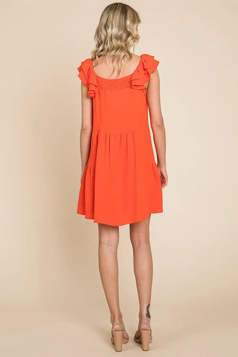 Smocked Ruffle Sleeve Off Shoulder Dress