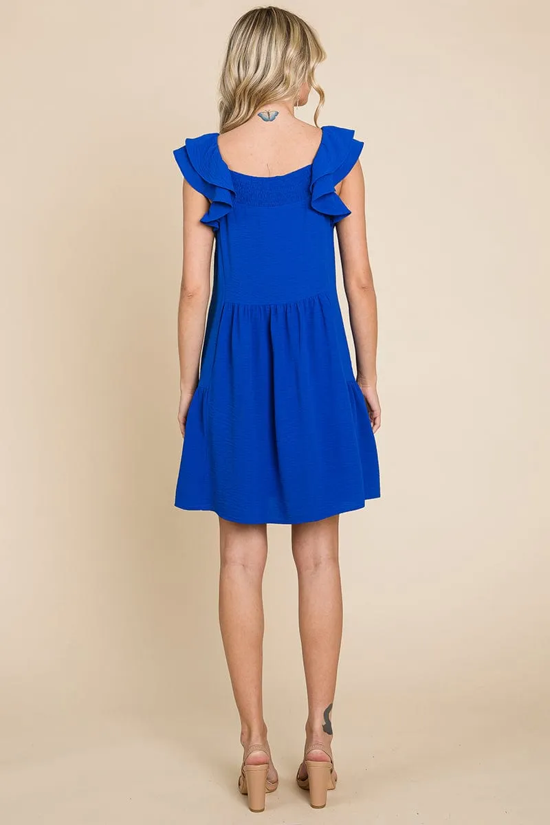 Smocked Ruffle Sleeve Off Shoulder Dress