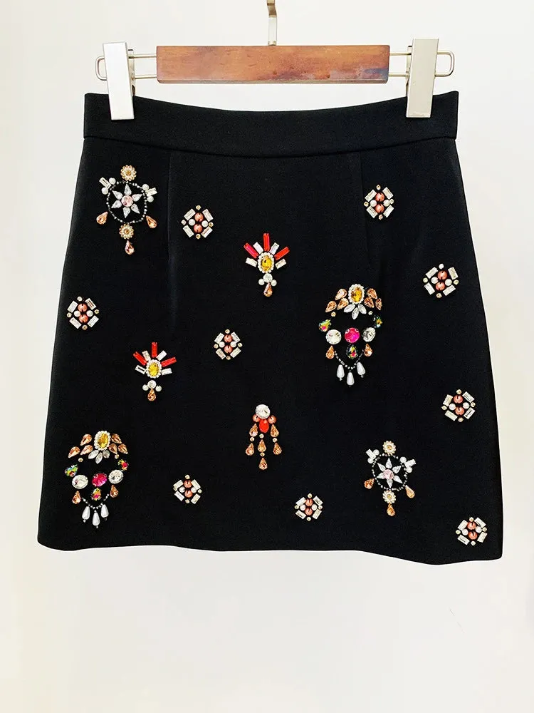 Spliced Diamonds Casual Two Piece Set For Women Round Neck Long Sleeve Top High Waist A Line Skirt Solid Vintage Sets Female
