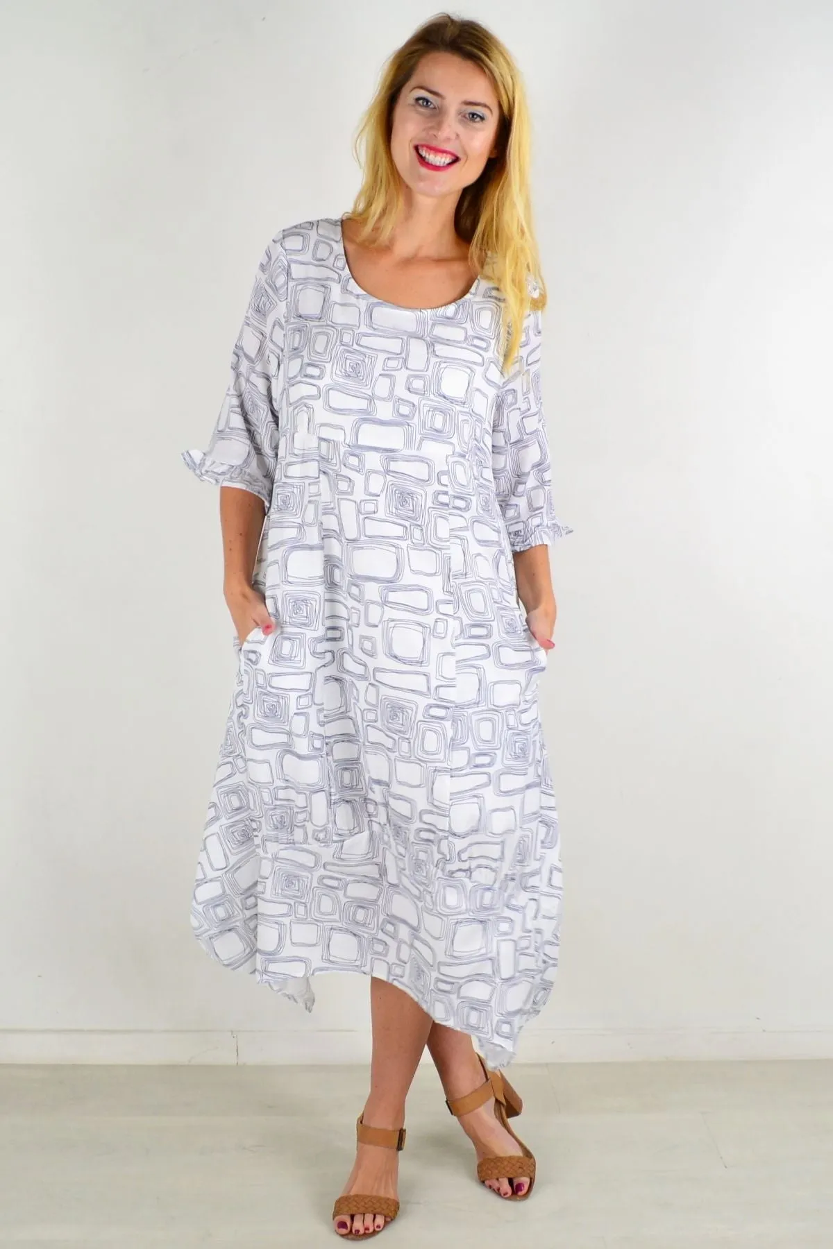 White Block Bubble Tunic Dress