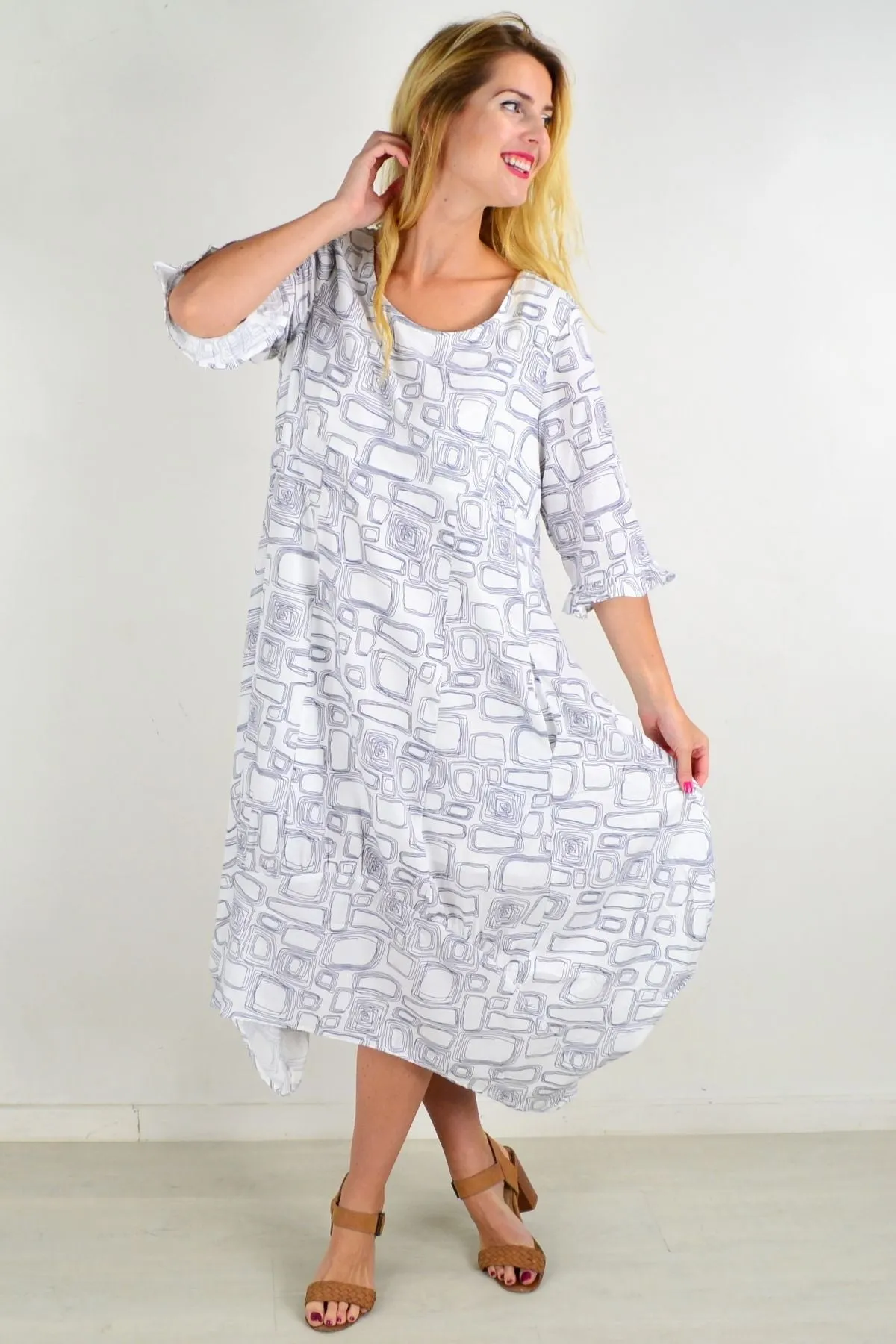 White Block Bubble Tunic Dress