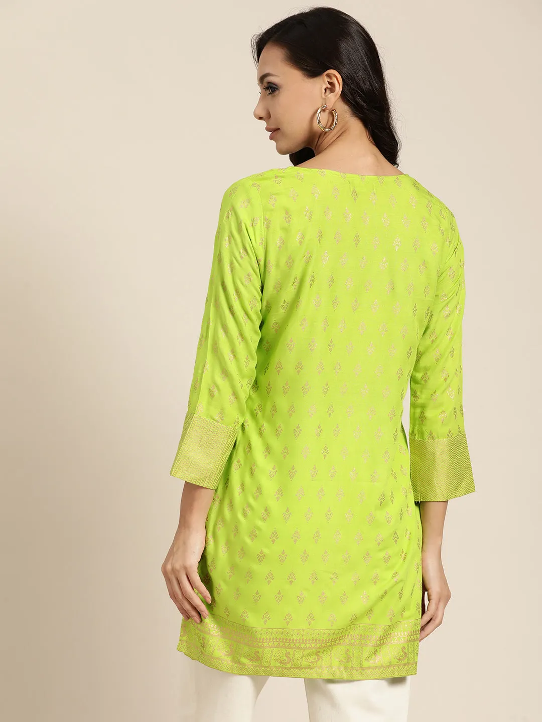 Women Neon Green Foil Print Liva Tunic
