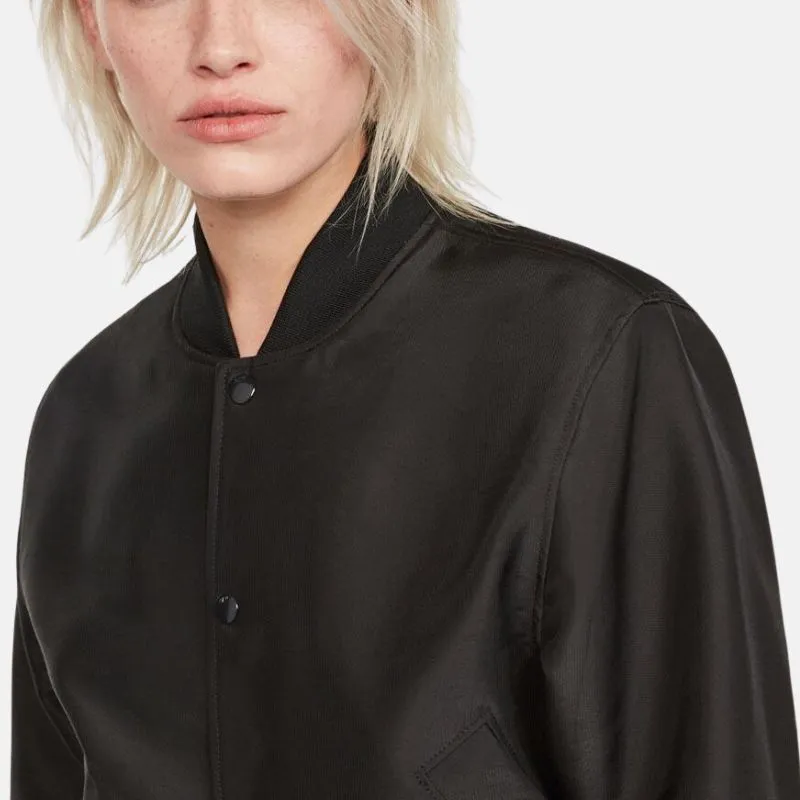 Women's Black Leather Bomber Moto Jacket