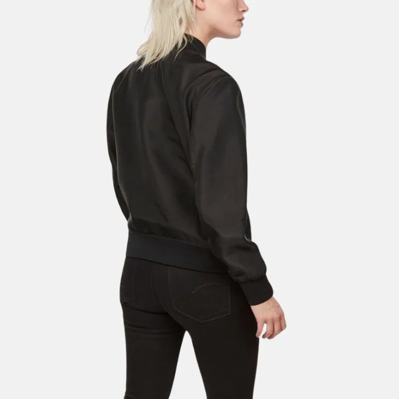 Women's Black Leather Bomber Moto Jacket