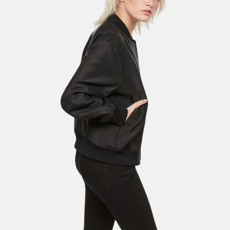 Women's Black Leather Bomber Moto Jacket