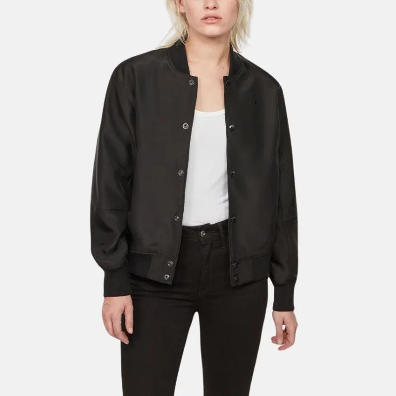 Women's Black Leather Bomber Moto Jacket