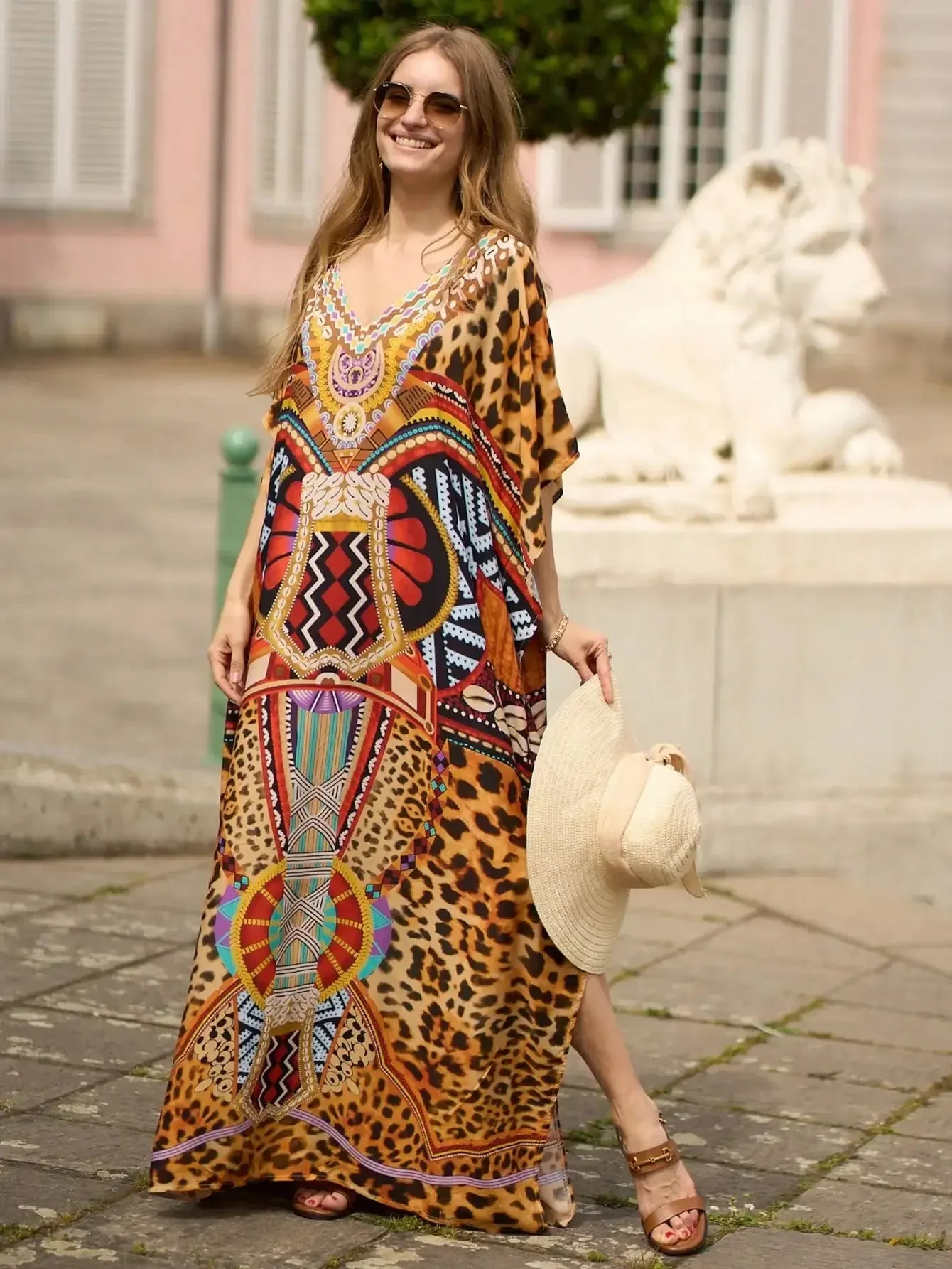 Women's Boho Print Moroccan Kaftan Robe